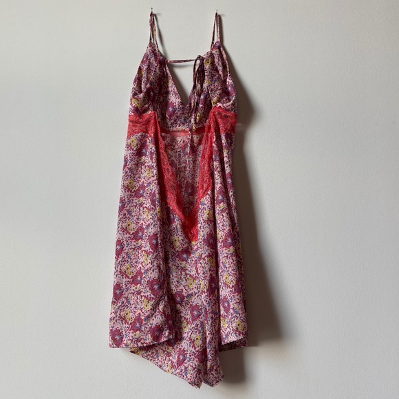 EUC Anthropologie Romper Nightie S Coral Floral - Picture 3 of 11